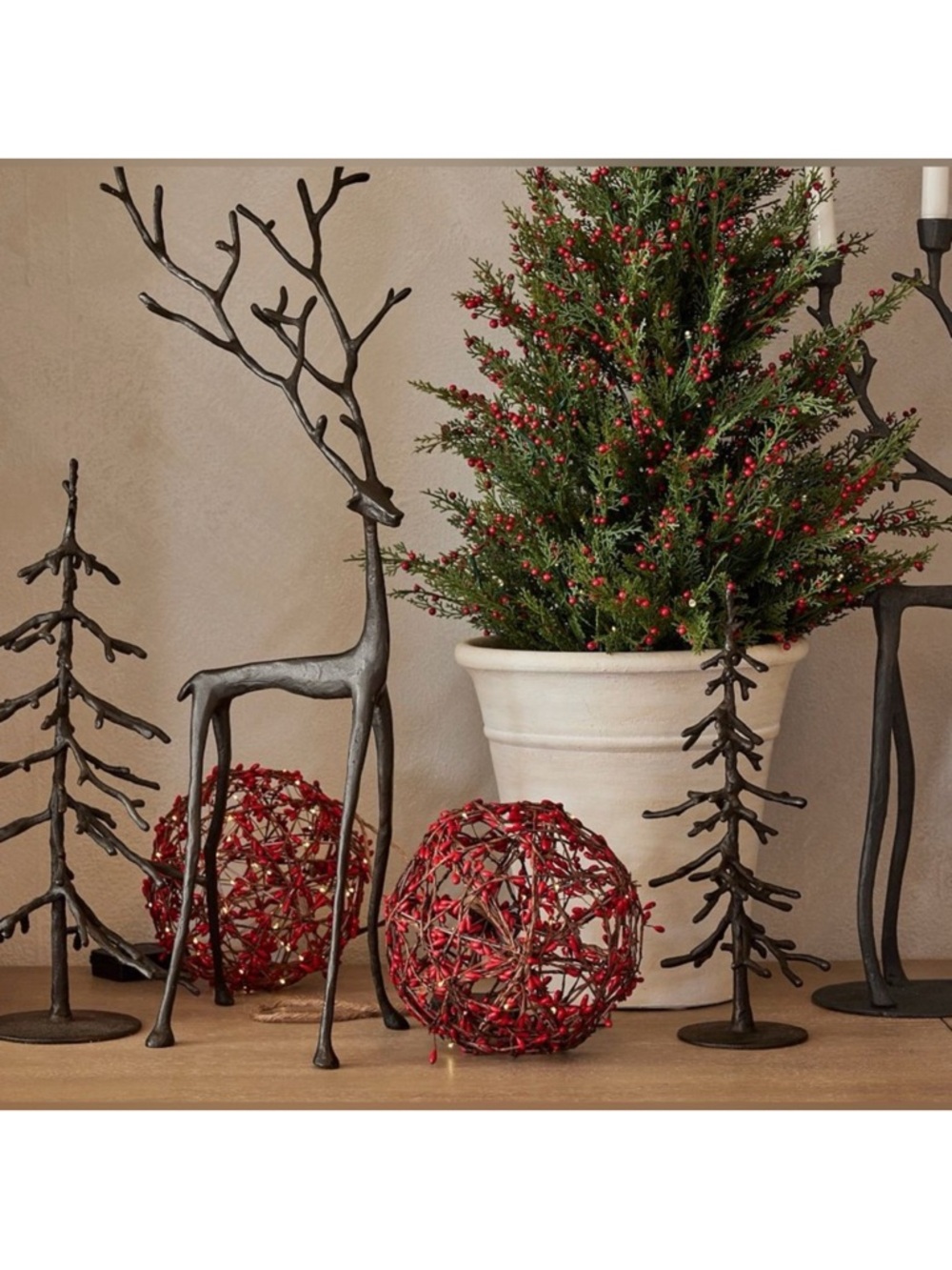 SET OF 2 Pottery Barn Bronze Sculpted Reindeer Deer SMALL & MEDIUM Holiday NEW - Picture 5 of 6